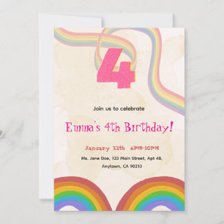 Convite 4th Rainbow Girl Birthday Invitation   