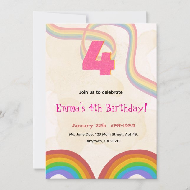 Convite 4th Rainbow Girl Birthday Invitation    (Frente)