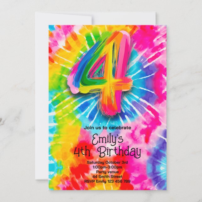 Convite 4th Tie Dye Birthday (Frente)
