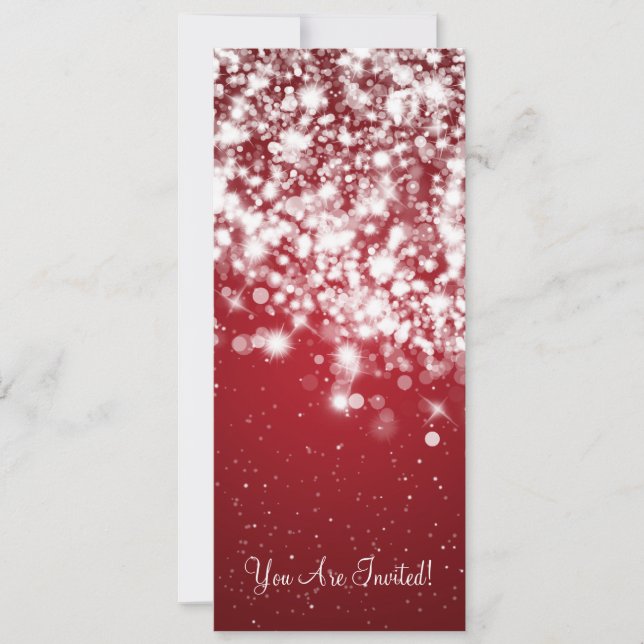 Convite 4x9.25 Vermelho de Onda de Casamento Elegante (Frente)