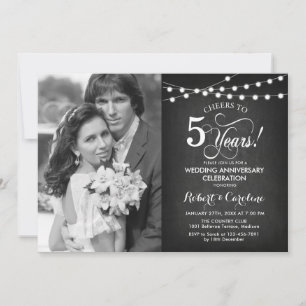 Convite 5º Aniversário com Foto - Quadro Negro Branco