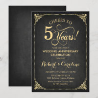 5º Aniversário de Casamento - Quadro Negro Dourado