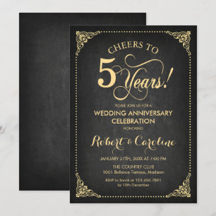 Convite 5º Aniversário de Casamento - Quadro Negro Dourado