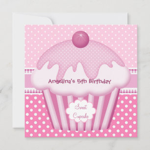 Convite 5º Cupcake Doce Branco Pontos Rosa Meninas
