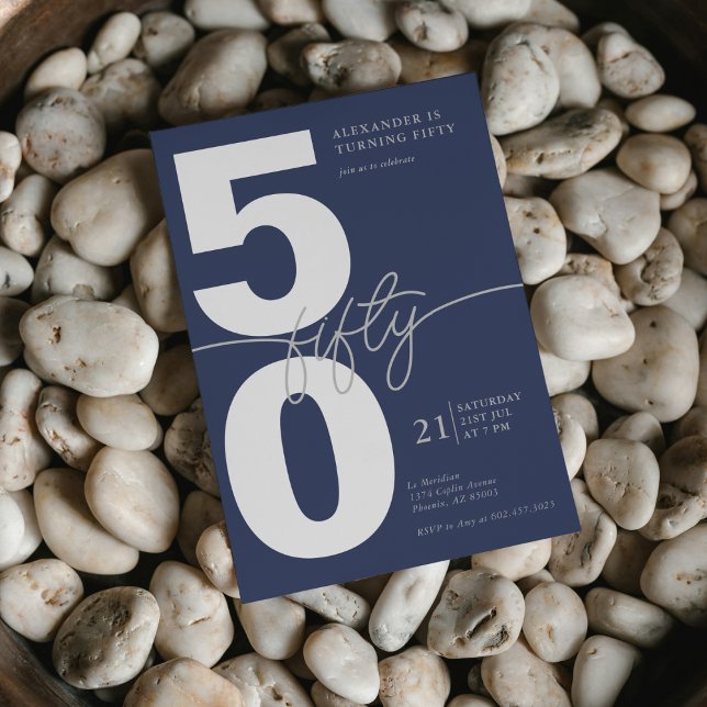 Convite 50ª Cinza moderna mínima de Festa de aniversário (Criador carregado)