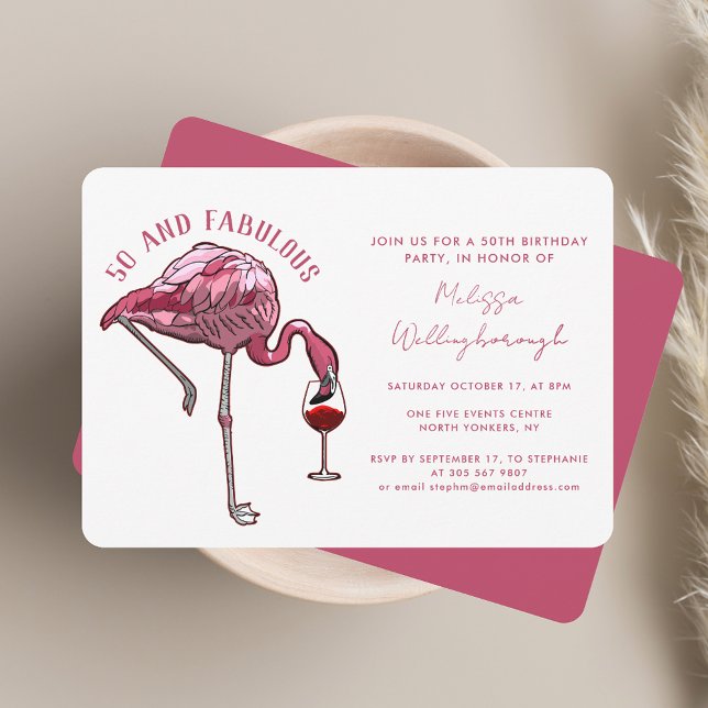 Convite 50ª Festa de aniversário 50 e Fabuloso Flamingo Ro (50th Birthday Party 50 and Fabulous Pink Flamingo Invitation)