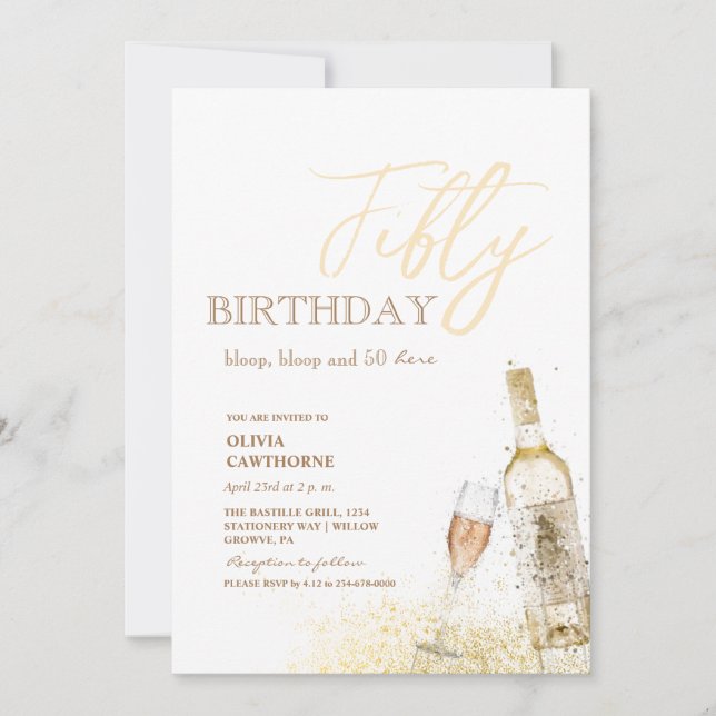 Convite 50ª Festa de aniversário | Bloop, bloop e 50 aqui! (Frente)