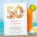 Convite 50ª Festa de aniversário Bonito Floral Dourado Núm<br><div class="desc">50º convite de aniversário com o número 50 de ouro decorado com flores bonito. Design feminina e elegante com arranjos florais de aquarela em tons de laranja amarelo rosa e roxo. Perfeito para comemoração de 50 anos,  almoço de aniversário de primavera ou verão,  festa de chá de jardim etc.</div>