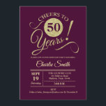Convite 50ª Festa de aniversário - Borgonha Dourada<br><div class="desc">50º Convite de aniversário em marrom escuro e burgundy com padrão de ouro falso brilhante. Apresenta a fonte do script de tipografia de tendência. Simples design moderno,  perfeito para uma festa elegante. Saúde a 50 anos! Pode ser personalizado em qualquer idade! Envie-me uma mensagem se precisar de mais personalização.</div>