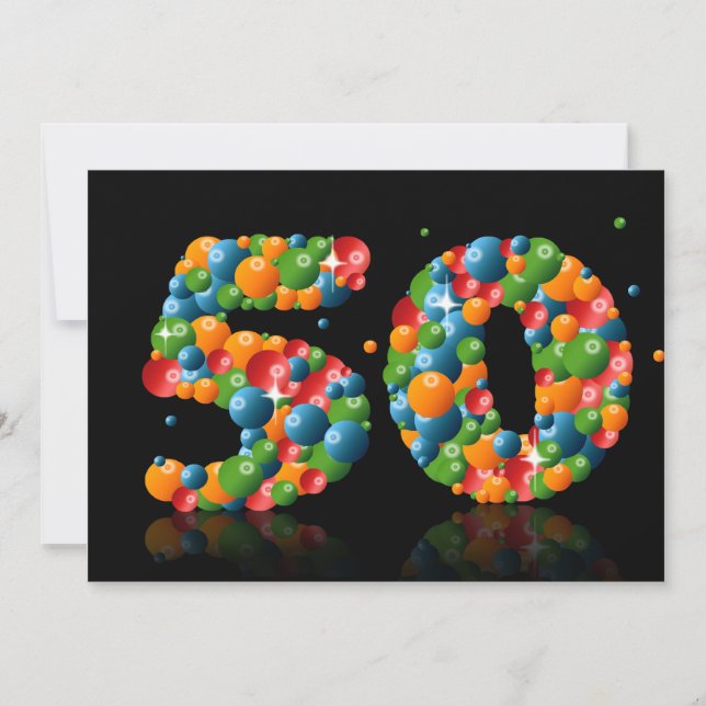 Convite 50ª Festa de aniversário, com bolhas e bolas (Frente)