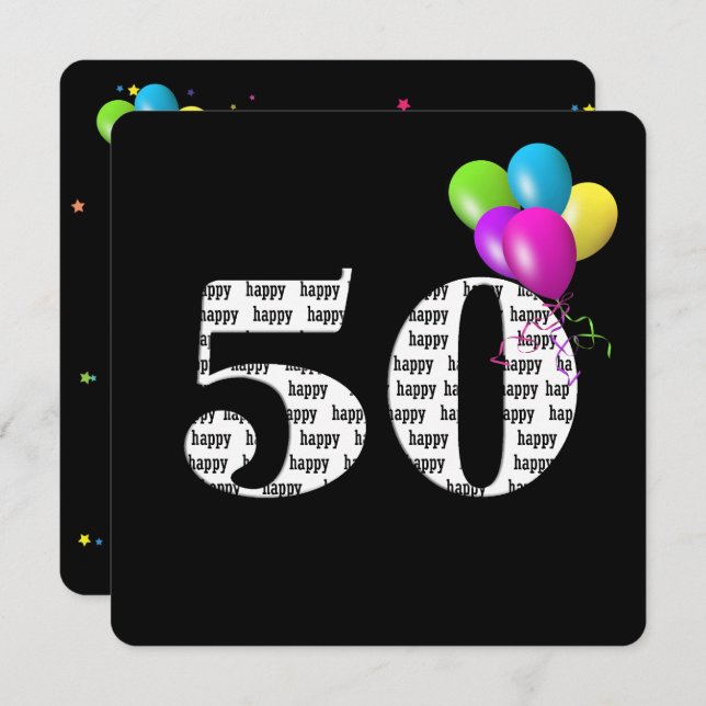 Convite 50ª Festa de aniversário com cacho de balão (Frente/Verso)