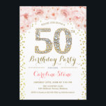 Convite 50ª Festa de aniversário - Cor-de-rosa Dourado bra<br><div class="desc">design elegante do 50º Convite de aniversário em ouro brilhante falso,  cor-de-rosa e branco. Na moda floral com diamantes e rosas. Perfeito para uma comemoração de vidro. Envie-me uma mensagem se precisar de mais personalização.</div>