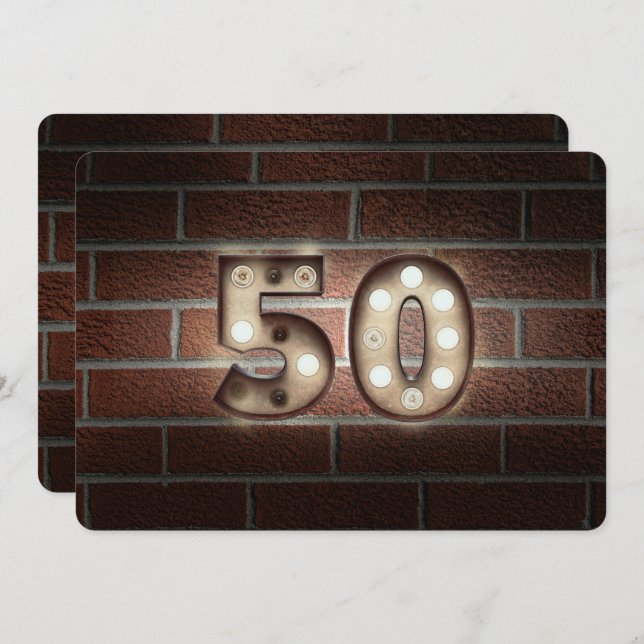 Convite 50ª Festa de aniversário de luzes laterais no tijo (Frente/Verso)