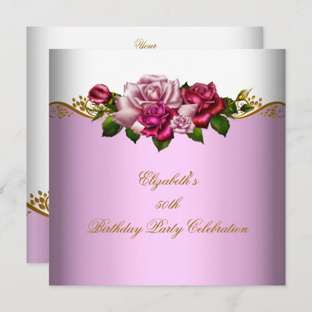 Convite 50ª Festa de aniversário de Rosas Rosa Douradas El (Frente/Verso)