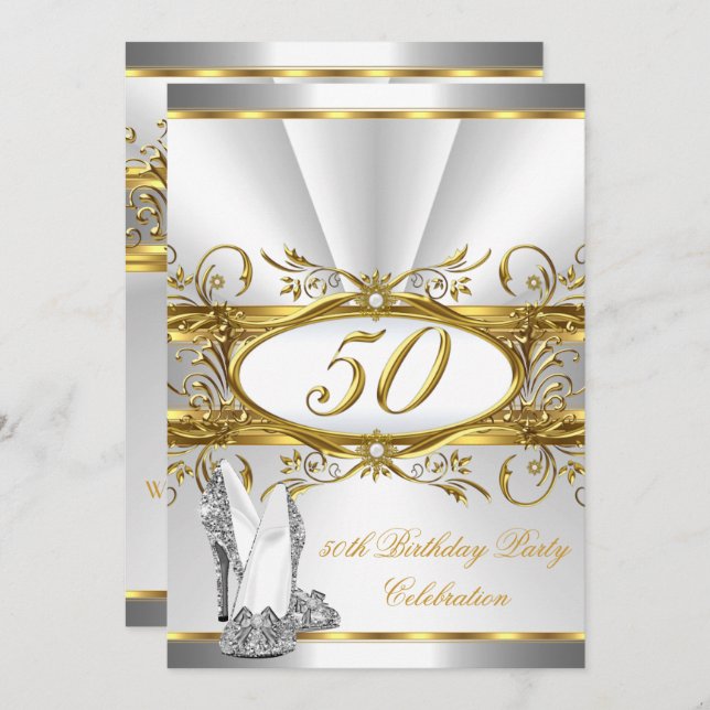 Convite 50ª Festa de aniversário de saltos de prata Dourad (Frente/Verso)