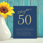 Convite 50ª Festa de aniversário Dourada azul<br><div class="desc">Comemore um aniversário marcante com esses convites personalizados de 50 anos. Com um belo fundo azul com a escrita dourada, estes convites de partidos personalizados terão os seus convidados ansiosos pela celebração. Imprima seus convidados e faça seu aniversário de 50 anos para lembrar com nossos Convites de festas de aniversários...</div>