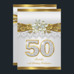 Convite 50ª Festa de aniversário Dourada Floral de rendas<br><div class="desc">50ª Festa de aniversário, Lace Branco de Elite, Prata Floral Dourada e Festa de aniversário Diamond 50. Pérola com Diamond Gems Elegante Diamond White Jewel Image. Convite de festas Elegante de Celebração. Personalize com seus próprios detalhes. Para mulheres e raparigas. Zizzago. Todas as Ocasiões, qualquer aniversário do Festa Idade convida...</div>