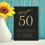 Convite 50ª Festa de aniversário Dourada Preta<br><div class="desc">Celebre o grande 5-0 de seu amado com um 50º convite de aniversário personalizado. Nossa escrita em preto e ouro convida a apresentar um visual sofisticado, mas glamouroso, perfeito para a ocasião. Personalize o texto para ajustado da sua ocasião, e você estará pronto para enviar esses belos convites de festas...</div>