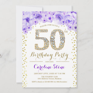 Convite 50ª Festa de aniversário - Dourado roxo branco
