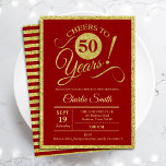 Convite 50ª Festa de aniversário - Dourado Vermelho QUALQU<br><div class="desc">50º convite de aniversário para homens ou mulheres. Cartão de convite elegante em vermelho com folha de ouro falso brilhante. Apresenta a fonte do script de tipografia. Saúde a 50 anos! Pode ser personalizado em qualquer ano. Perfeito para uma celebração de um dia adulto.</div>