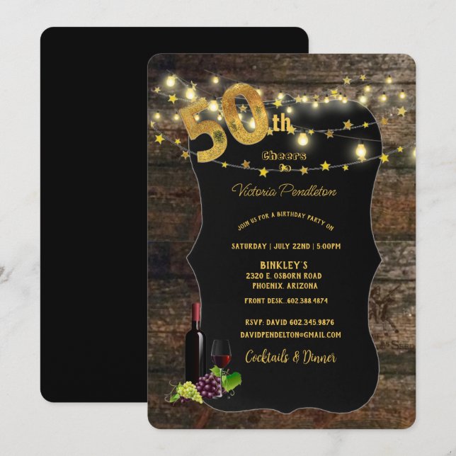 Convite 50ª Festa de aniversário, Madeira Celestial, Luzes (Frente/Verso)