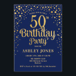 Convite 50ª Festa de aniversário - Marinho e Dourado<br><div class="desc">50º Convite de aniversário. Design elegante em azul marinho e ouro brilhante falso. Possui fonte de script na moda e confetti. Envie-me uma mensagem se precisar de idade personalizada.</div>