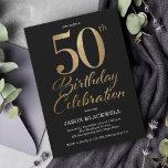 Convite 50ª Festa de aniversário Preta e Dourada<br><div class="desc">50º convite de aniversário em preto e ouro</div>