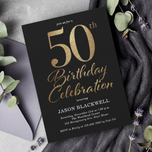 Convite 50ª Festa de aniversário Preta e Dourada