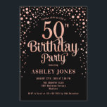 Convite 50ª Festa de aniversário - Preto e Rosa Dourado<br><div class="desc">50º Convite de aniversário. Design elegante em preto e brilhante rosa de ouro. Possui fonte de script na moda e confetti. Envie-me uma mensagem se precisar de idade personalizada.</div>