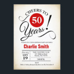 Convite 50ª Festa de aniversário - Preto Vermelho Branco<br><div class="desc">50º Convite de aniversário em Preto Branco Vermelho com fundo retrocreto. Saúde a 50 anos! Pode ser personalizado em qualquer ano. Envie-me uma mensagem se precisar de mais personalização.</div>