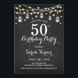 Convite 50ª Festa de aniversário - Quadro<br><div class="desc">convite de aniversário 50º - Quadro. Design de estilo russo com padrão preto de quadro negro. Apresenta fontes brancas de script,  frascos de pedras e luzes de fadas. Pode ser personalizado em qualquer idade! Envie-me uma mensagem se precisar de mais personalização.</div>
