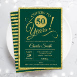 Convite 50ª Festa de aniversário - QUALQUER IDADE Dourada<br><div class="desc">50º convite de aniversário para homens ou mulheres. Cartão de convite elegante a verde com folha de ouro falso brilhante. Apresenta a fonte do script de tipografia. Saúde a 50 anos! Pode ser personalizado em qualquer ano. Perfeito para uma celebração de um dia adulto.</div>