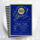 Convite 50ª Festa de aniversário - QUALQUER IDADE - Royal<br><div class="desc">50º convite de aniversário para homens ou mulheres. Cartão de convite elegante em azul real com folha de ouro falso brilhante. Apresenta a fonte do script de tipografia. Saúde a 50 anos! Pode ser personalizado em qualquer ano. Perfeito para uma celebração de um dia adulto.</div>