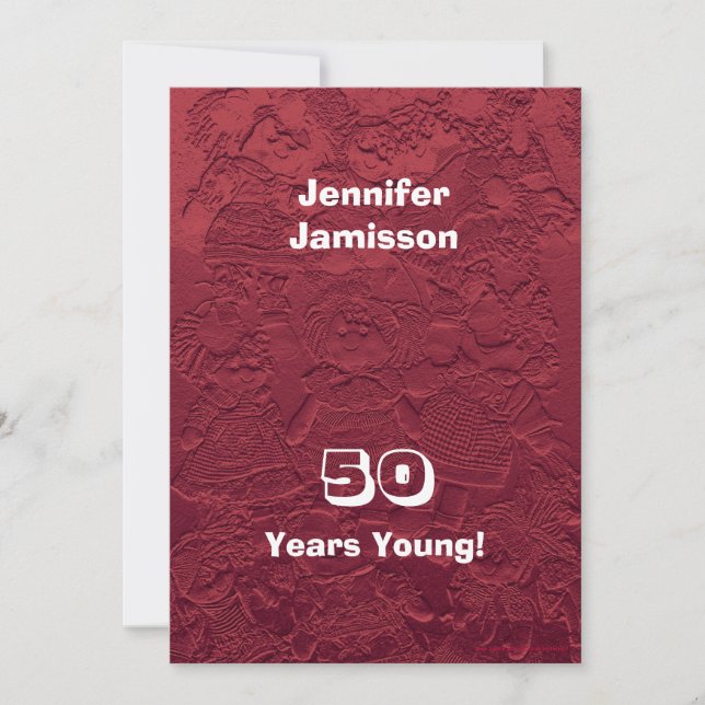 Convite 50ª Festa de aniversário Red Rag Dolls, Nome, (Frente)