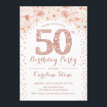 Convite 50ª Festa de aniversário - Rosa branca Dourada<br><div class="desc">design elegante do 50º Convite de aniversário em ouro brilhante de rosa faux e branco.</div>