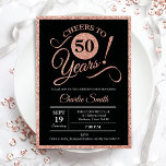 Convite 50ª Festa de aniversário - Rosa Dourado, QUALQUER<br><div class="desc">50º convite de aniversário para mulheres. Cartão de convite elegante a preto com folha de ouro de rosa brilhante falso. Apresenta a fonte do script de tipografia. Saúde a 50 anos! Pode ser personalizado em qualquer ano. Perfeito para uma celebração de um dia adulto.</div>