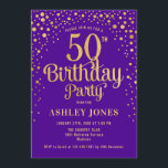 Convite 50ª Festa de aniversário - Roxo e Dourado<br><div class="desc">50º Convite de aniversário. Design elegante em roxo real e ouro brilhante. Possui fonte de script na moda e confetti. Envie-me uma mensagem se precisar de idade personalizada.</div>