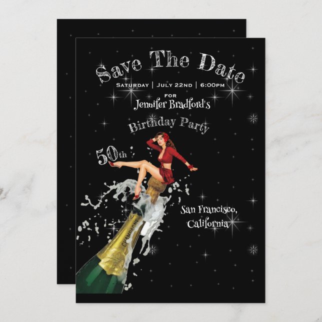 Convite 50ª Festa de aniversário Salvar a data (Frente/Verso)