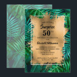 Convite 50ª Festa de aniversário tropical<br><div class="desc">O padrão de plantas verdes tropicais chic sobrepostas com folha de papel azul e seus detalhes de festa de aniversário em letra chic é excelente para QUALQUER aniversário da IDADE. COORDENANDO itens disponíveis em nossa loja.</div>