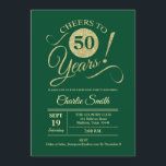 Convite 50ª Festa de aniversário - Verde Dourado<br><div class="desc">50º Convite de aniversário em verde-esmeralda escuro com padrão de ouro falso brilhante. Apresenta a fonte do script de tipografia de tendência. Simples design moderno,  perfeito para uma festa elegante. Saúde a 50 anos! Pode ser personalizado em qualquer idade! Envie-me uma mensagem se precisar de mais personalização.</div>