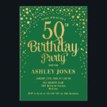 Convite 50ª Festa de aniversário - Verde e Dourado<br><div class="desc">50º Convite de aniversário. Design elegante na floresta,  verde esmeralda e ouro brilhante. Possui fonte de script na moda e confetti. Envie-me uma mensagem se precisar de idade personalizada.</div>