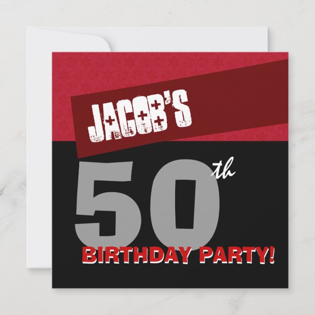 Convite 50ª Festa de aniversário Vermelha Vermelha Branca  (Frente)
