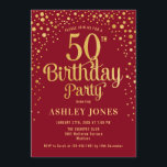 Convite 50ª Festa de aniversário - Vermelho e Dourado<br><div class="desc">50º Convite de aniversário. Design elegante em vermelho e ouro brilhante. Possui fonte de script na moda e confetti. Envie-me uma mensagem se precisar de idade personalizada.</div>