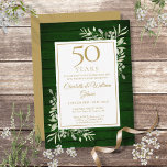 Convite 50ª Folhagem de Madeira Verde do Aniversário<br><div class="desc">Apresentando um delicado verde-jardim de aquarelas em um fundo de madeira rústica esmeralda verde,  este convite de na moda pode ser personalizado com suas informações especiais de comemoração de 50 anos,  com um ouro no verso. Projetado por Thisnotme©</div>