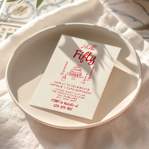 Convite 50ª mão, desenhada, Bolo Alô, 50, aniversário