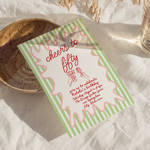 Convite 50ª Mão Desenhada Colorida Stripes Cinquenta Anive