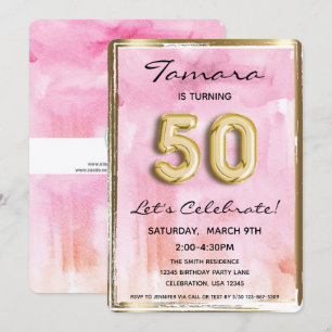 Convite 50ª Menina de Aniversário Rosa e Dourada