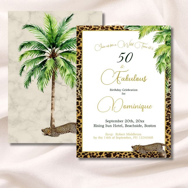 Convite 50ª Palm Leopard Imprime Wild Birthday (Criador carregado)