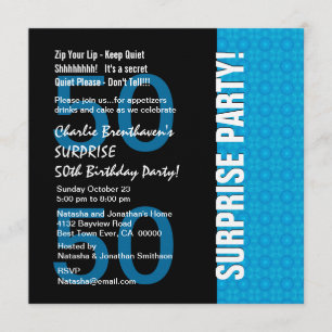 Convite 50ª Surpresa Aniversário Moderno Turquoise Azul V1