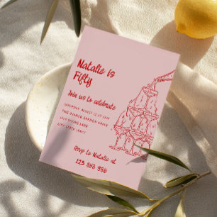 Convite 50ª Torre de Champanhe Desenhada Mão 50 Aniversári